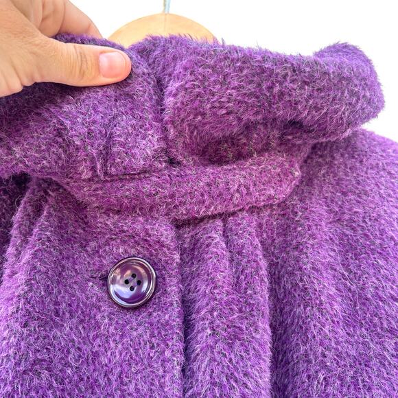 Itala Testino Alpaca Wool Ruffle Coat Trench Coat Belt Jacket Purple Small - Picture 6 of 12